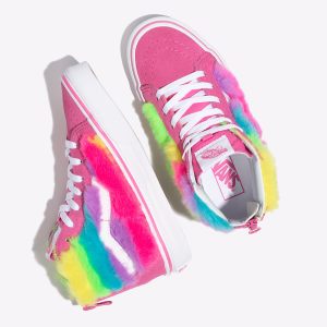 Vans Kiz Çocuk Spor Ayakkabı Rainbow Fur Sk8-Hi Zip Pembe/Beyaz | 60085-422